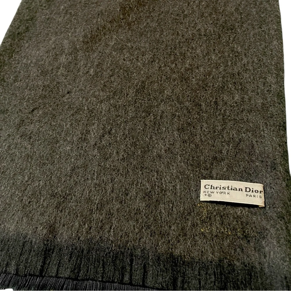 Christian Dior Double Sided Black & Gray Patterned Tuxedo Style Scarf 11